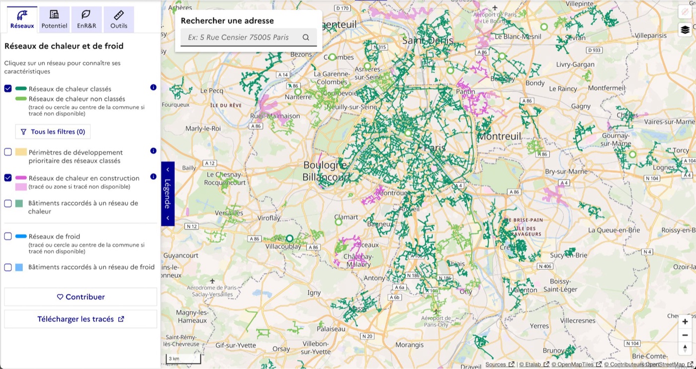 France Chaleur Urbaine - carte des réseaux